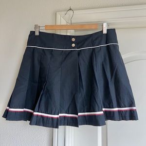 NAVY PLEATED COTTON SKIRT